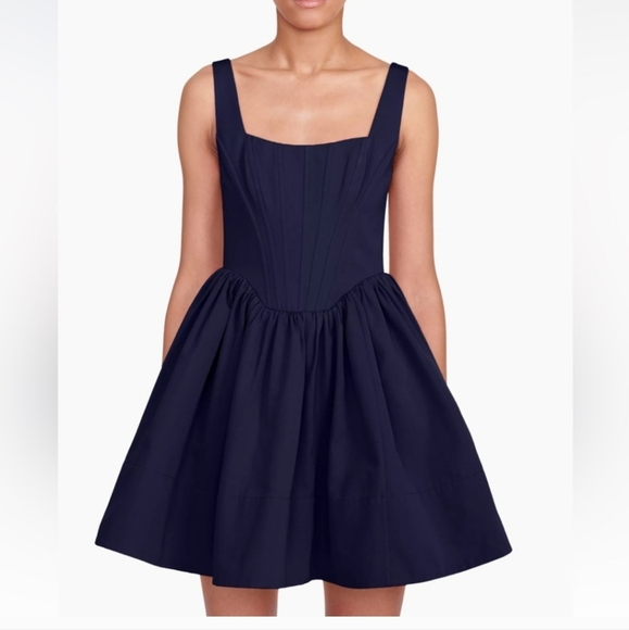 STAUD Landscape Corset Mini‎ Babydoll Dress in Navy Blue NWOT - Picture 2 of 6